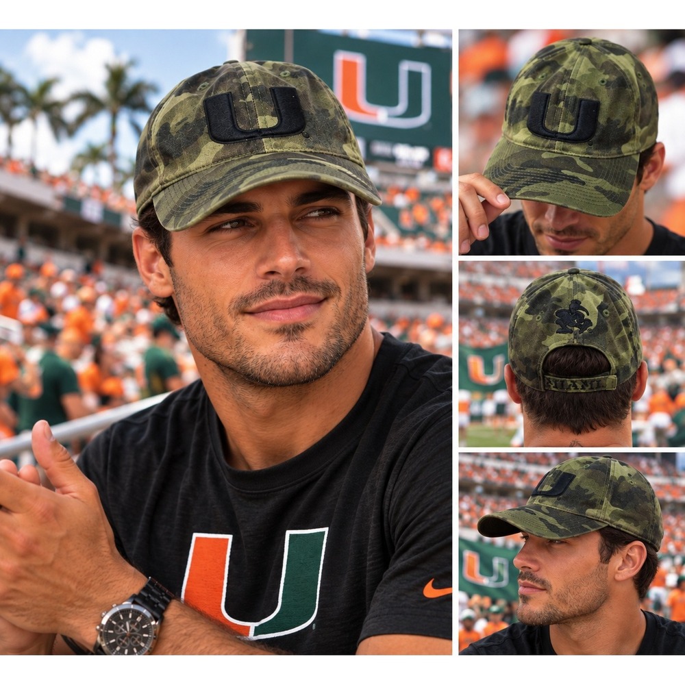 Drew Pearson Miami Hurricanes Hat Green Camo Embroidered U Logo Cap #1636